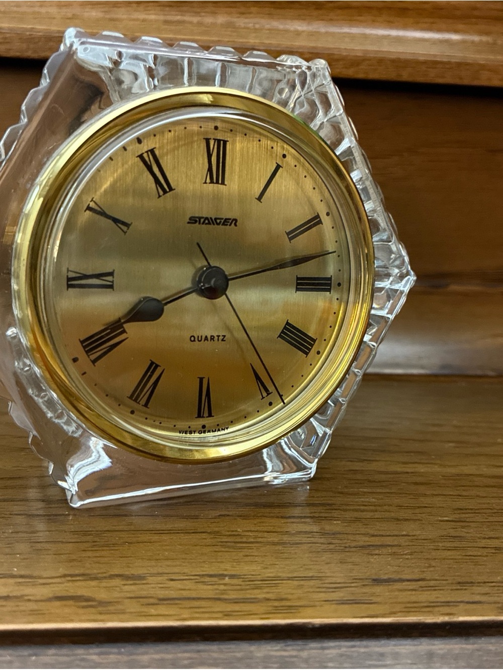Staiger Quartz Lead Crystal Clock 3.75” Hexagon Desk Clock Germany Beautiful